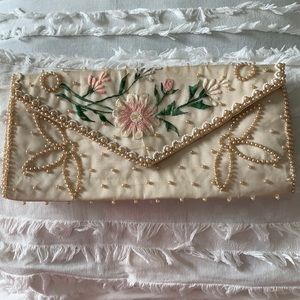 Vintage Pearl Beaded/Satin Clutch